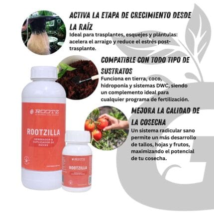 Green Grow Shop Rootzilla Aplicaciones Fertilizante Organico Estimulante de Raices para Cultivo Indoor Outdoor Rootz - Rootzilla duplicador de raíces - Imagen 4