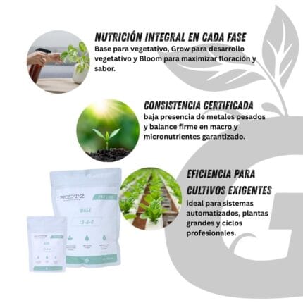 Green Grow Shop Rootz Hydroponics Line Base Aplicación de Nutriente Hidroponico Fertilizante Hidropónico Base | Rootz - Imagen 4