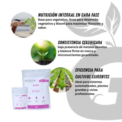 Green Grow Shop Rootz Hydroponics Line Bloom Aplicación de Nutriente Hidroponico Fertilizante Hidropónico Bloom | Rootz - Imagen 4