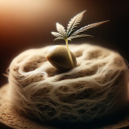 semilla de cannabis no germinada colocada encima de una torunda de algodón más pequeña.