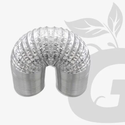 Ducto flexible de aluminio, muestra frontal de este producto especializado para ventilación en autocultivos.