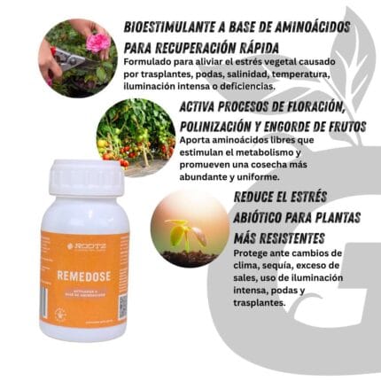 Green Grow Shop Remedose Aplicación Bioestimulante de Plantas Aminoacidos para Estres Abiotico Aditivo para Cultivo Indoor Outdoor Rootz Remedose | Bioestimulante para plantas de Aminoácidos - Imagen 4