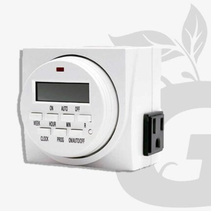 Timer Relay, 2 conexiones para controlar el tiempo, muestra frontal del producto ideal para manejo del tiempo de iluminación o ventilación.