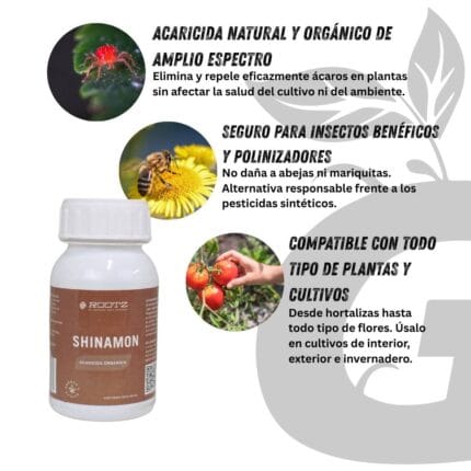 Green Grow Shop Shinamon Aplicación Acaricida Organico Prevencion y Erradicacion de Plagas Aditivo de Cultivo Indoor Outdoor Rootz - Acaricida Orgánico Shinamon - Imagen 4