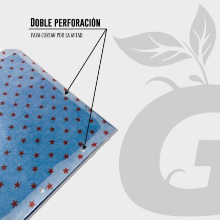 Trampa adhesiva para plagas azul, muestra de una de las esquinas del producto donde se puede cortar a la mitad.