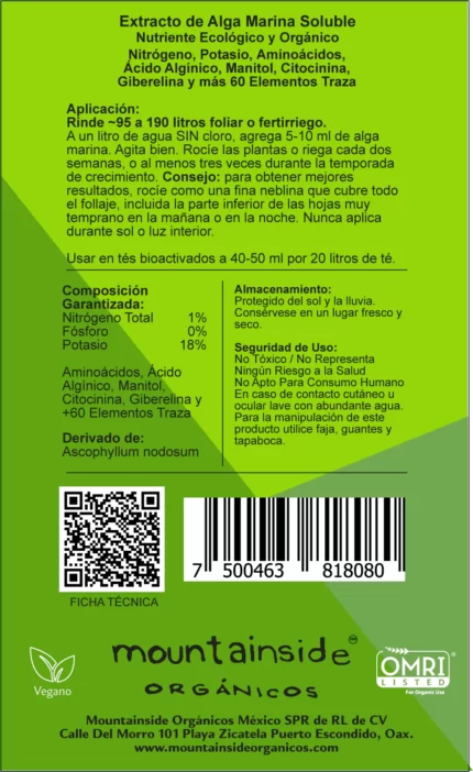 Alga Marina Soluble 1-0-18 100% Orgánico Foliar | Mountainside Orgánicos - Imagen 3