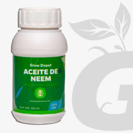 Aceite de neem Grow Depot, muestra del envase de 250 mililitros que sirve para la protección de las plantas.