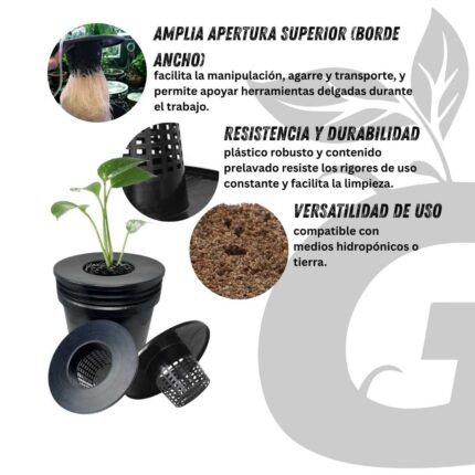 Maceta / Canastilla hidropónica para cubeta con borde ancho de 6" - Imagen 5